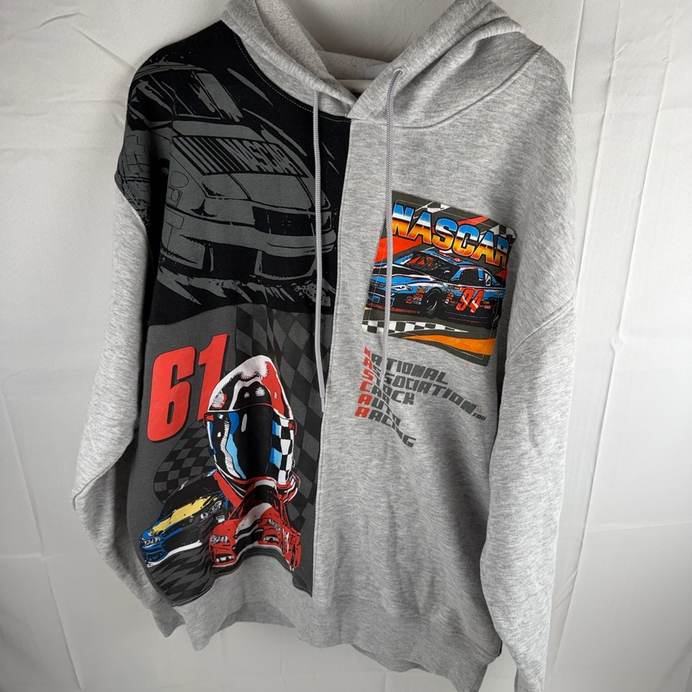 Nascar Gray and Black Hoodie with Red and Blue Accents